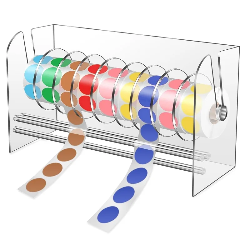 Durable Adjustable Custom Transparent Acrylic Label Holder Sticker Roll Dispenser for Desktop