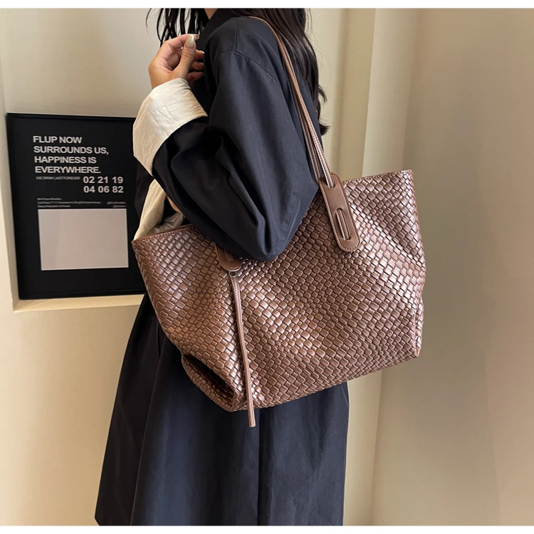 Women Pu Leather Plaid Large Capacity Elegant Designer Shoulder Bag ...