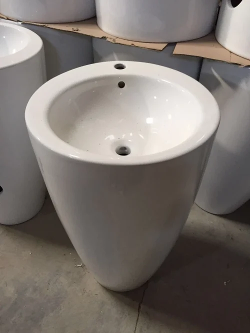 Economic Freestanding Ceramic Basin  Round Hand Wash Basin Bathroom Pedestal Sink For Office Building