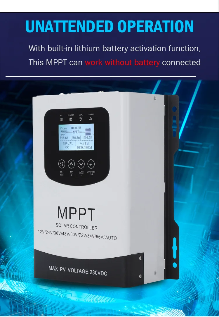 MPPT Solar Charge Controller 50a for 12v 24v 48v 60v 72v 84v 96v 100ah 200ah Lithium Gel Battery