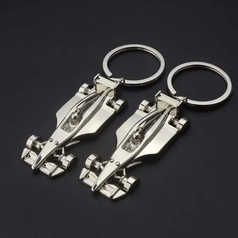 New Arrive Racing Key Chain Silver Color Alloy Full Wheel Car Key Chain F1 Racing Car Keychain for Christmas Gift Key Ring