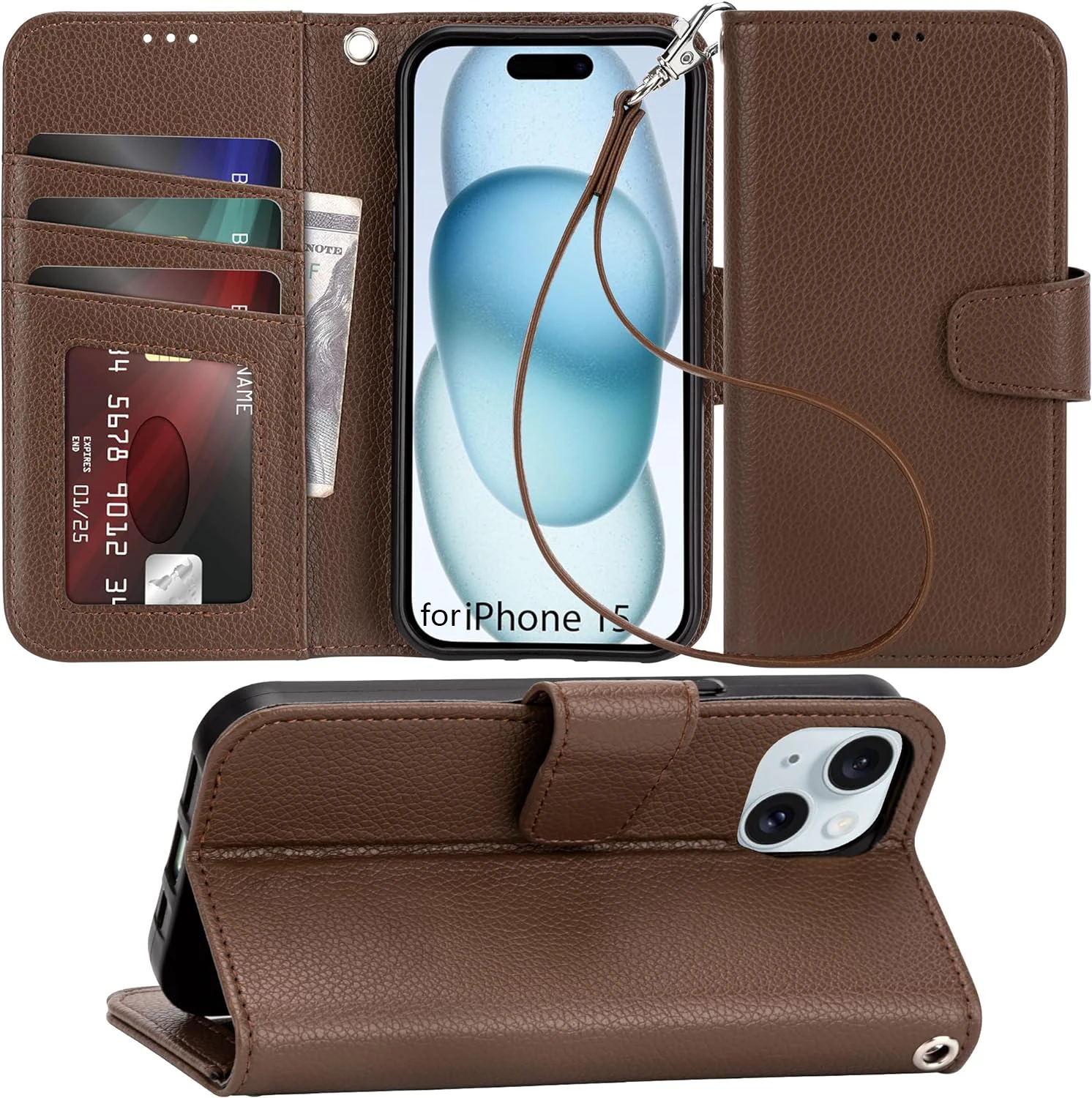 Leather Wallet Phone Case for Iphone 15 Max Retro Simple Luxury Solid color case ALF-081 Laudtec