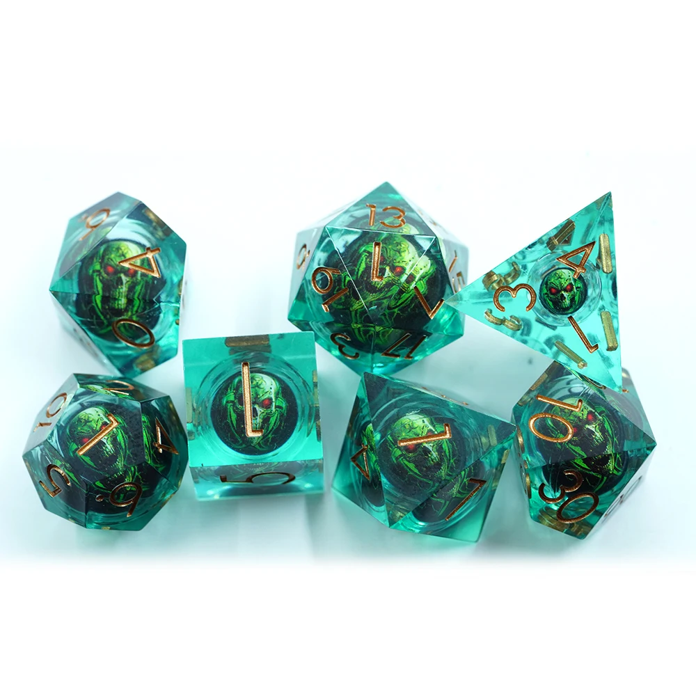 Yushun Dnd Nova Cabeza de Cabeza de Resina Poliédricos Xogos de Dados Ghost Skeleton Liquid Core RPG Board Game Dice