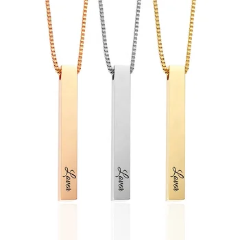 Personalized Name Necklace 18K Gold Plated 3D Vertical Bar Pendant Necklace for Women Men