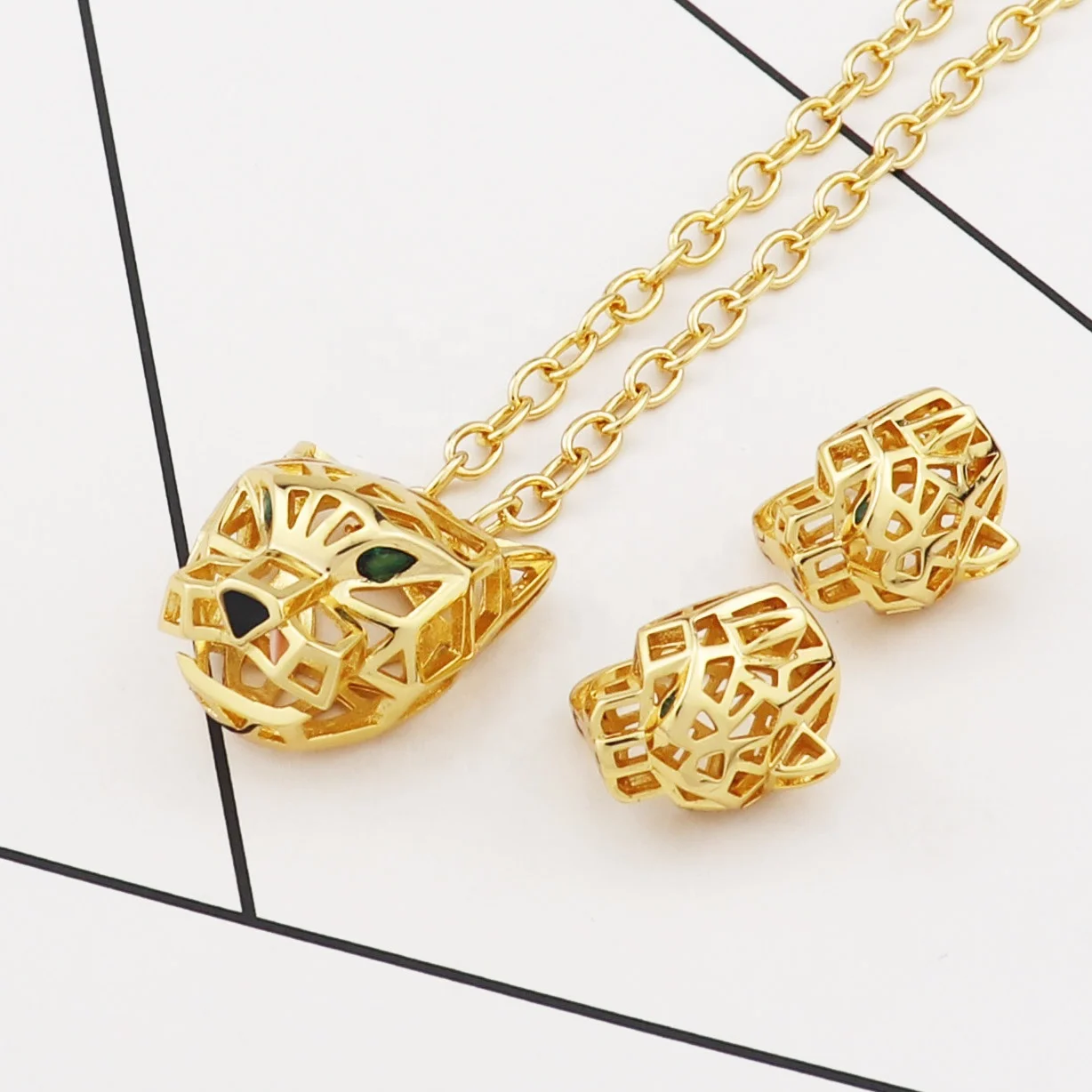 Panther Necklace and Earring Set 18k Gold Filled Jewelry