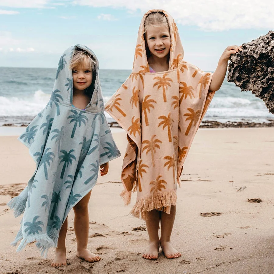 Absorbent Sun-protection Flora Pattern 100% Cotton Custom Kids Beach Hooded Changing Poncho Towels 60*60cm for Beach Pool Bath details