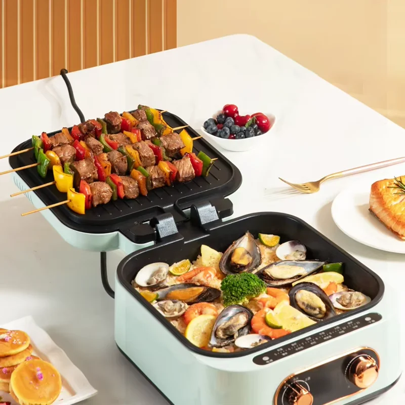 3-In-1 Multi-Function Electric Grill for Household Electric Hot Pot, Barbecue, Shabu-shabu, Pancake Pizza Crepe Maker, 180° Open