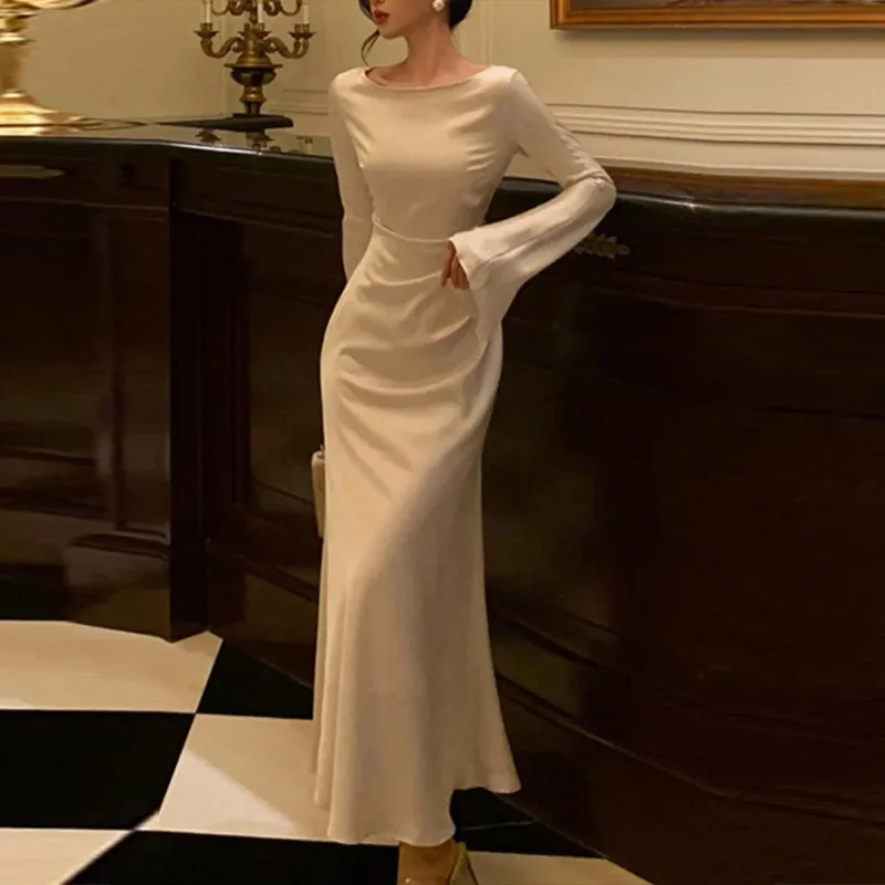 1406 Round Neck Fish Tail Flare Sleeve Clothing Casual Dresses for Party  Women Long Dress Evening Wear Elegant Wedding Plus Size
