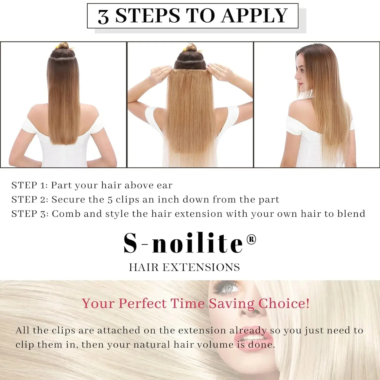 Extension per capelli umani brasiliani Remy con clip, set da un pezzo, lisci naturali, testa intera_voghion.com