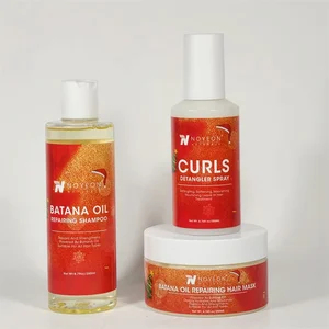 Luxury Natural Batana Oil Hair Kit Shampoo + Deep Conditioner + Detangler Christmas Packaging OEM Low Price