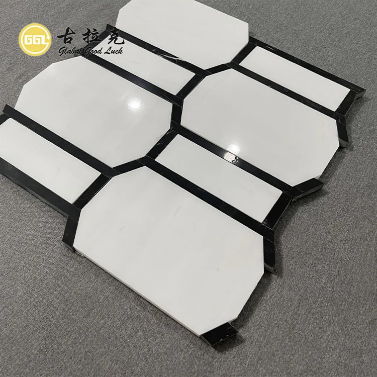 Polished Bathroom Kitchen Black Stone Edge Backsplash Floor Tile Thassos White Marble Octagon Mosaic Tile manufacture