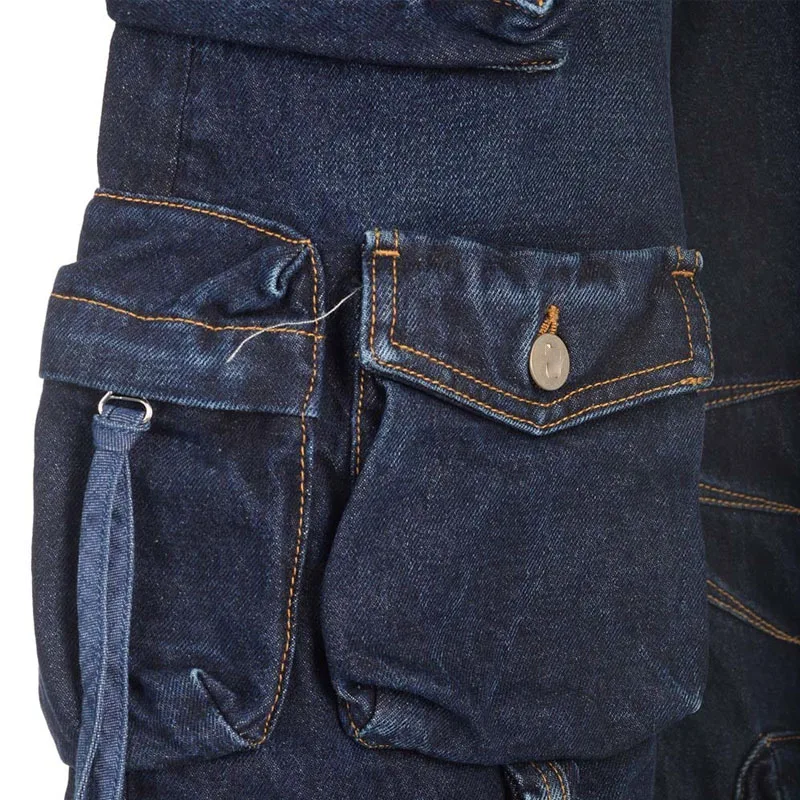 Relaxed Oversized Fit Multi-pockets Long Pants Dark Blue Cargo Pants Denim Jeans for Women