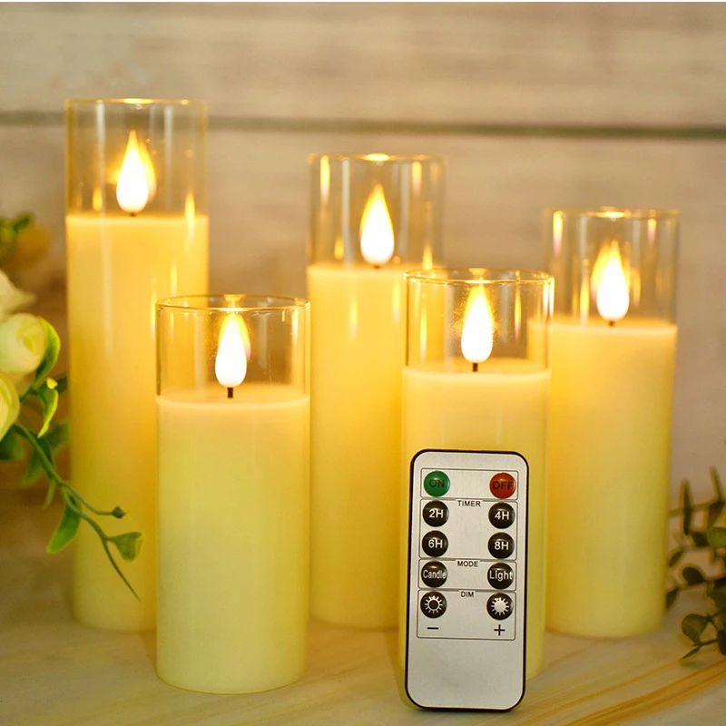 Flickering Battery Glass Led Candle Flameless Rechargeable Electronic Candles Light With Remote