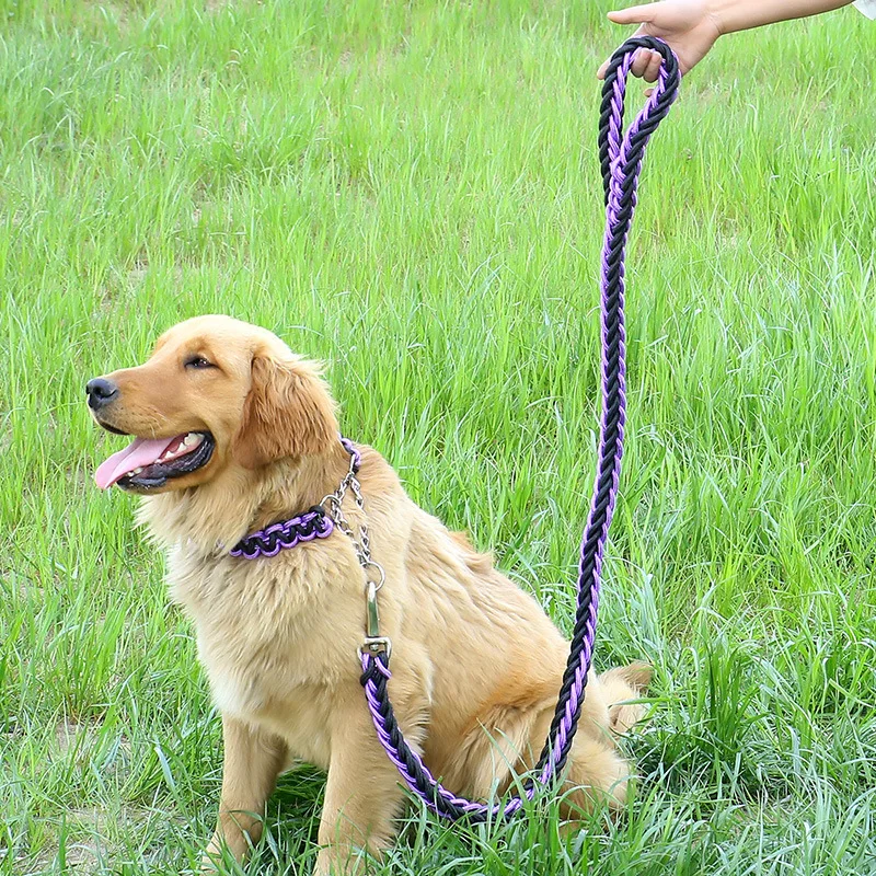 Woven Dog Collars Leashes Outdoor Thick Nylon Braided Climbing Luxury