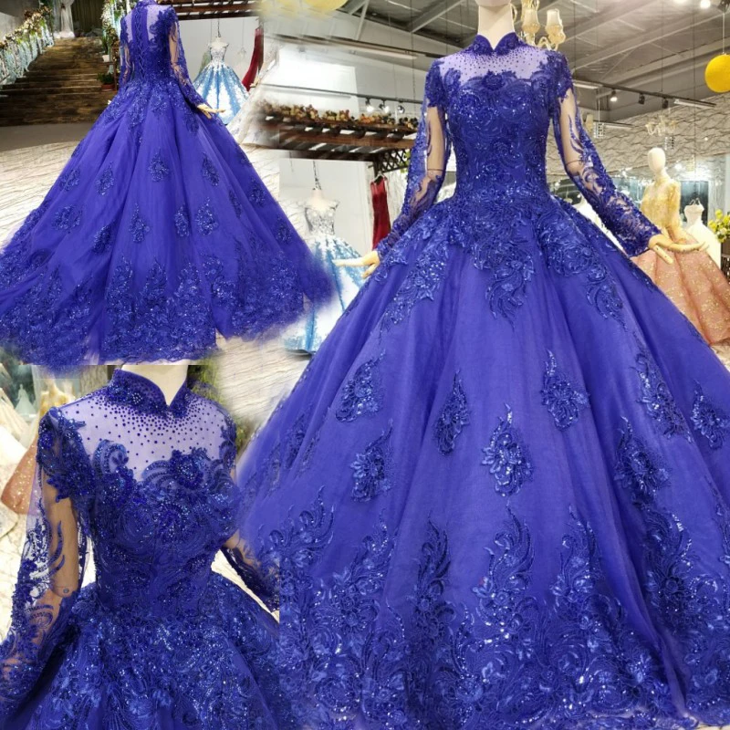 Royal Blue Wedding Dress With Sleeves ...
