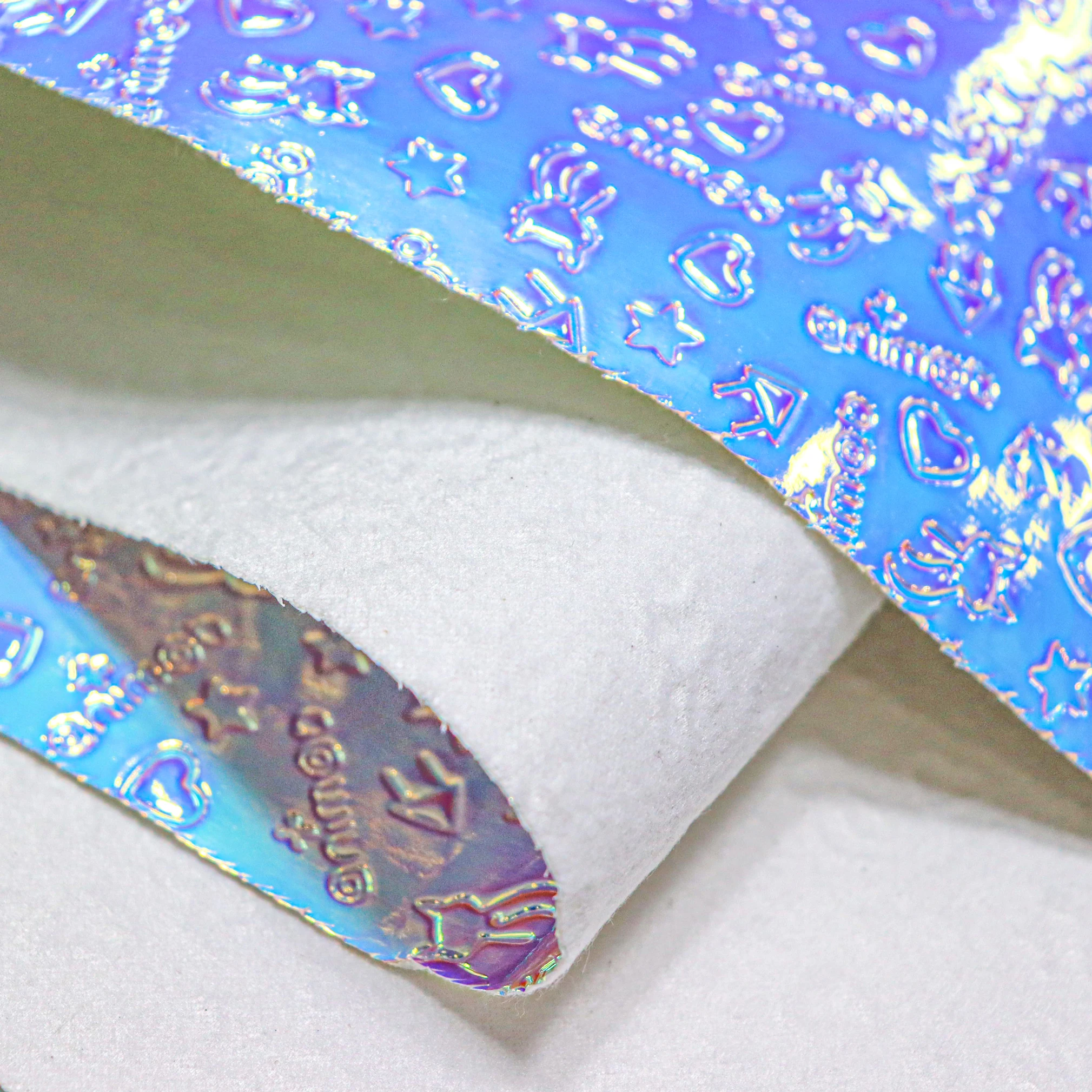 Metallic Laser PVC Faux Leather: Rainbow Printed Synthetic Texture