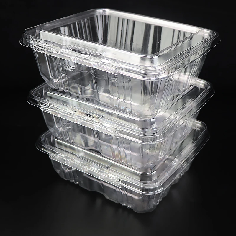 Tamper Proof Plastic Hinged Container Tamper Evident PET Containers PET Food Salad Container for Nuts, Fruit, Salad Packaging