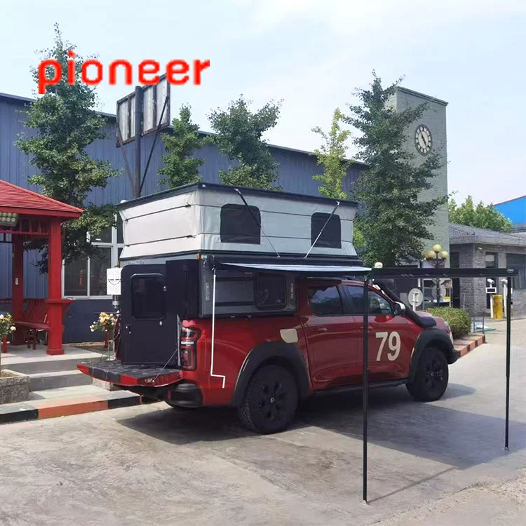 Kapsul RV Truk Pickup Fiberglass Ringan Kecil 4X4 Murah dengan Kotak Geser Off Road, Model Pop-up