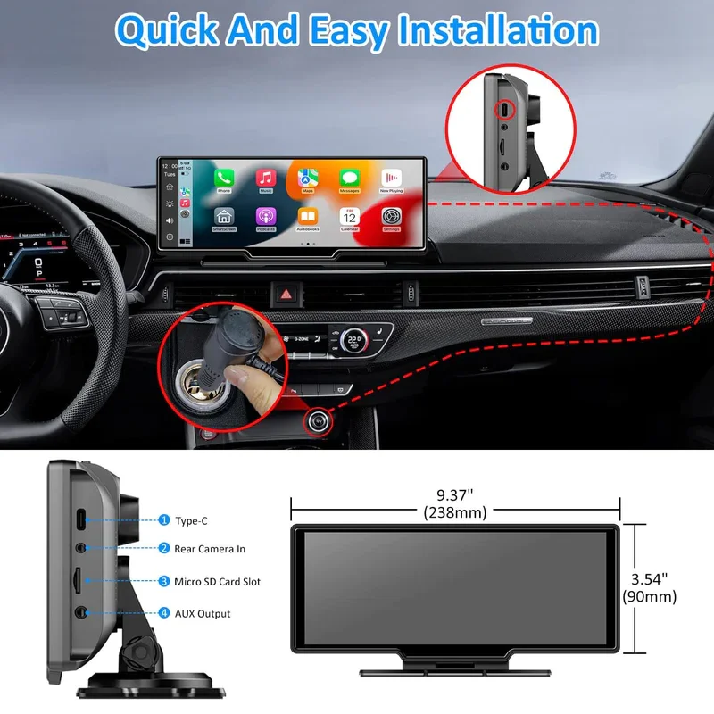 Ottocast 10.26 Inch Carplay Screen - Universal Wireless Display