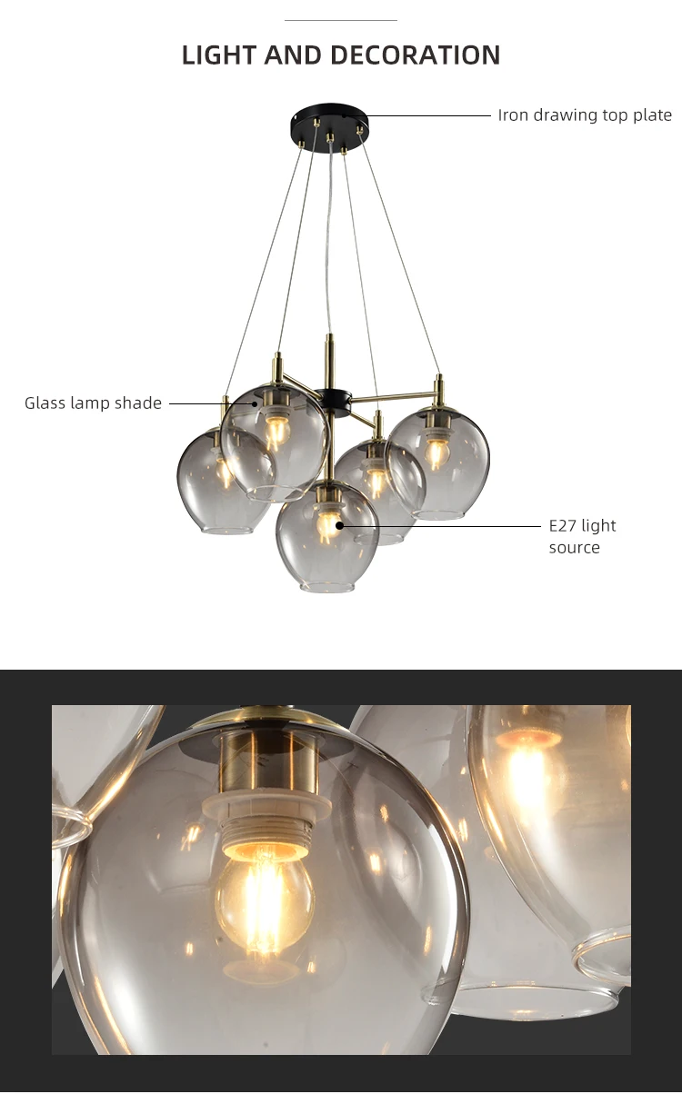 HUAYI Nordic Luminaire Modern Art Unique Creative Studio E27 Glass Hanging Chandelier Pendant Light