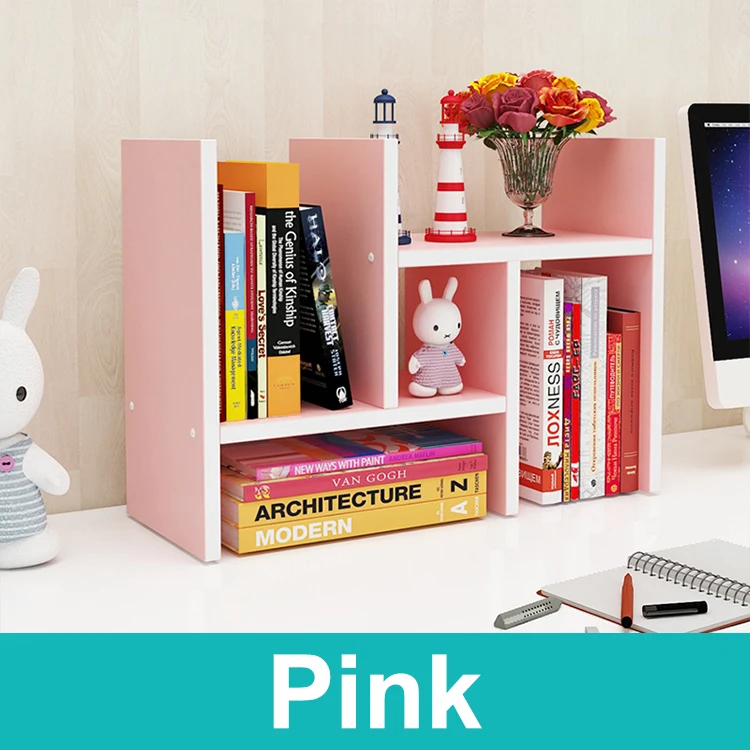 Pink Beautiful Desktop Counter Top Bookshelf Storage Rack Shelf Book Holders MDF Organizer