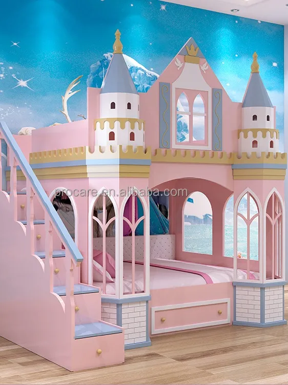 European Style Castle Girls Bed Up And Low Bed Pink Princess Bunk Bed ...