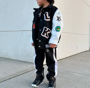 2026 Winter New Cotton Children's Patchwork 3D Long Sleeve Jacket and Pants Streetwear Set Tracksuit