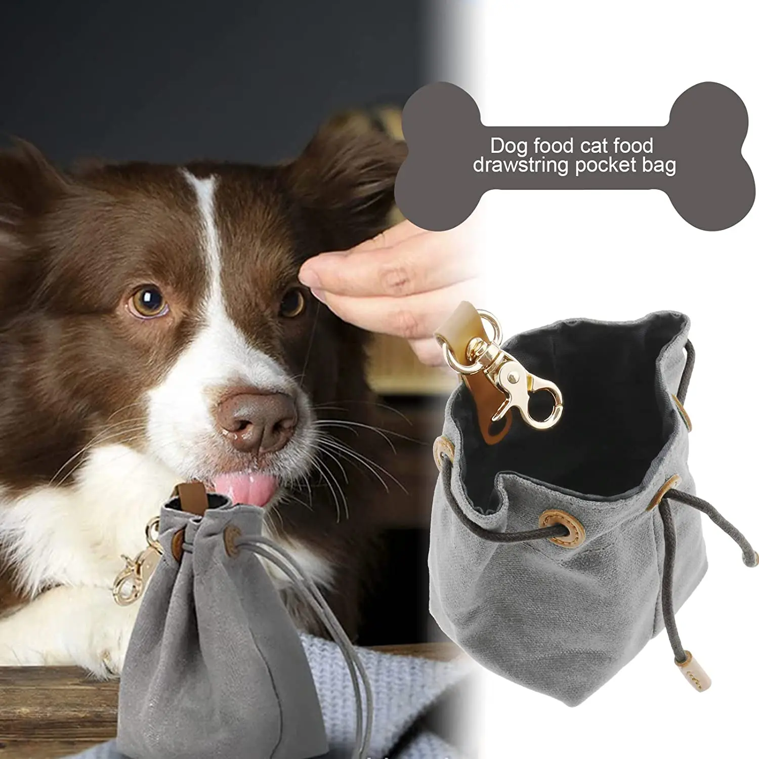 Moisture Proof Canvas Pet Treat Pouch Bundle Mouth Travel Storage