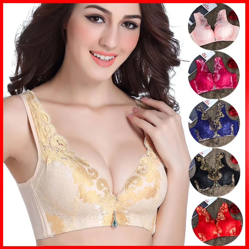 Women Lace Underwire support big cup Bra big size Push Up Bra gather breast  women bra large cup lace side cute style lovely bra - AliExpress