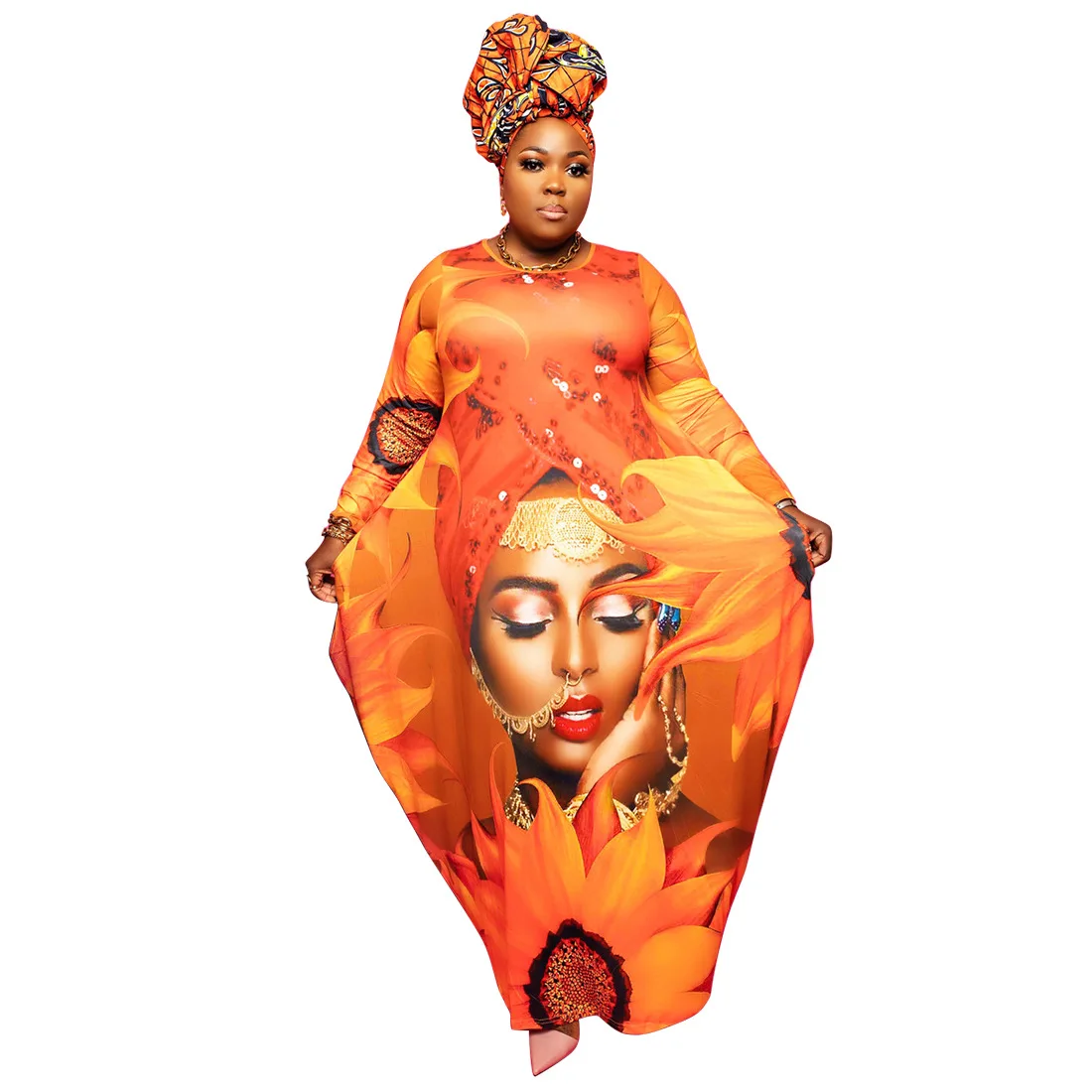 African Dress Dashiki Women Autumn Long Sleeve Vestido Cotton Pocketed African Ladies Stretchy Plus Size Long Dresses New