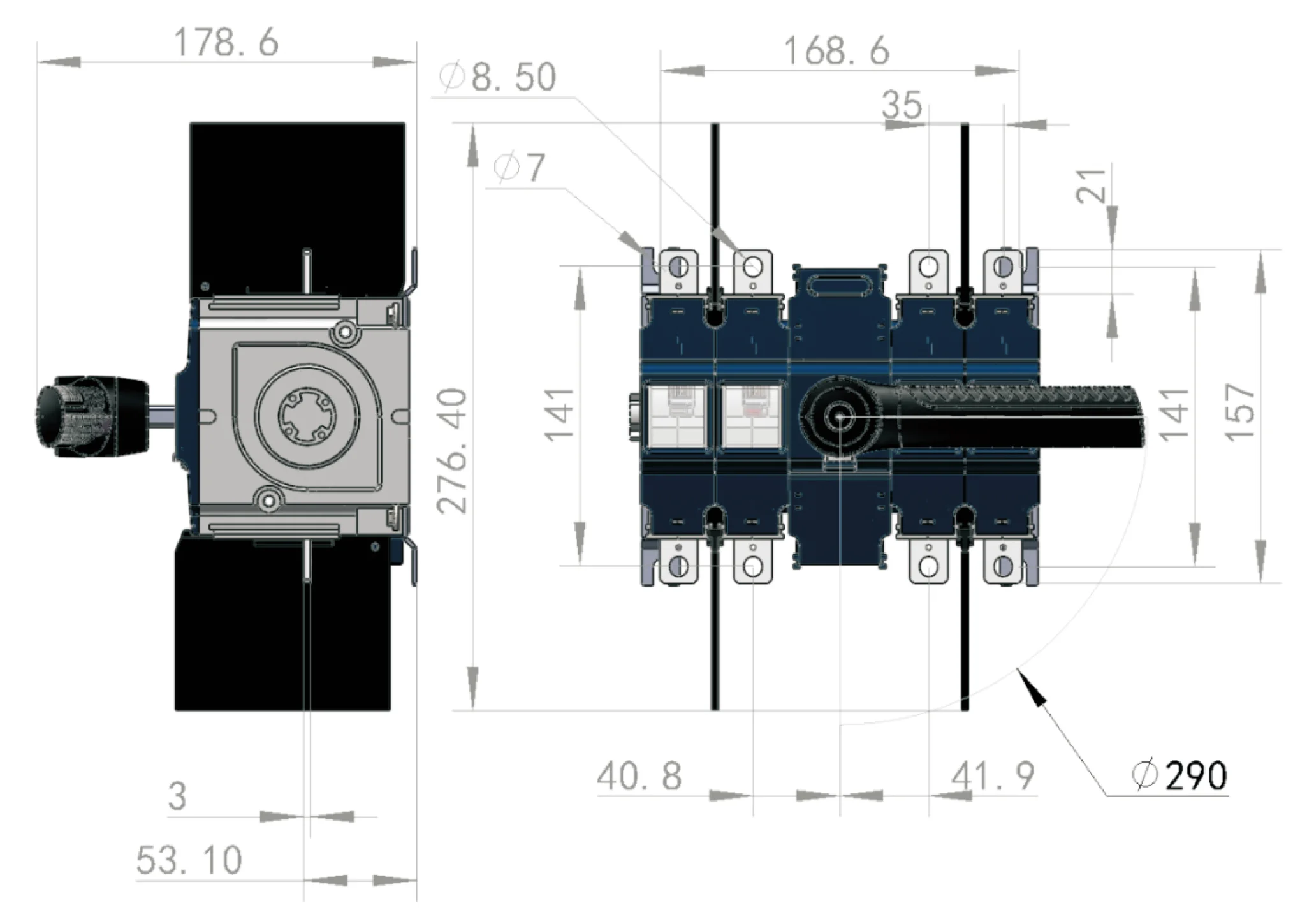 GL3-315 4P 2 Circuits 100A 160A 200A 250A 315A 1000V 1500V DC solar Disconnect Switch Battery rack Combiner DC Isolator switch