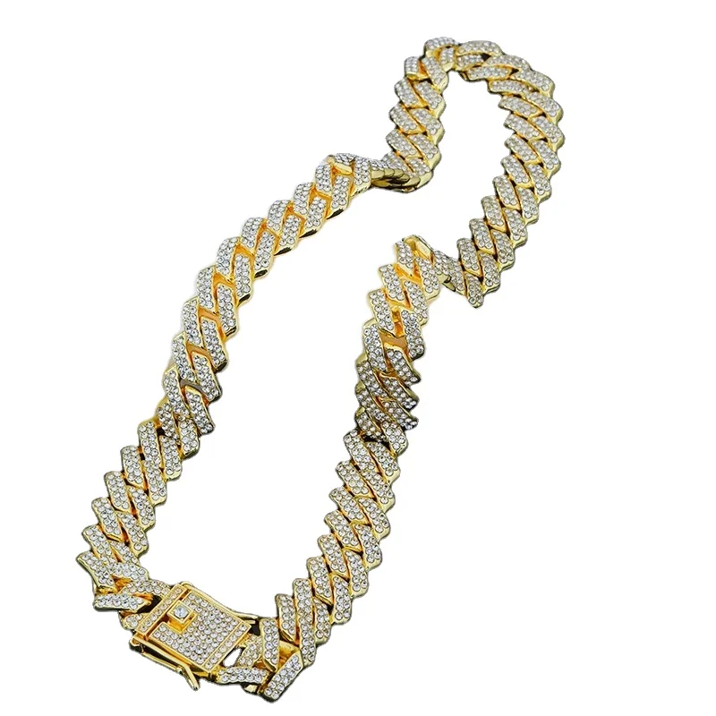 European and American Latest Design Gold Plated Hip Hop Cuban Chain Accessory Diamond Flip Cuban Chain Necklace and Bracelet