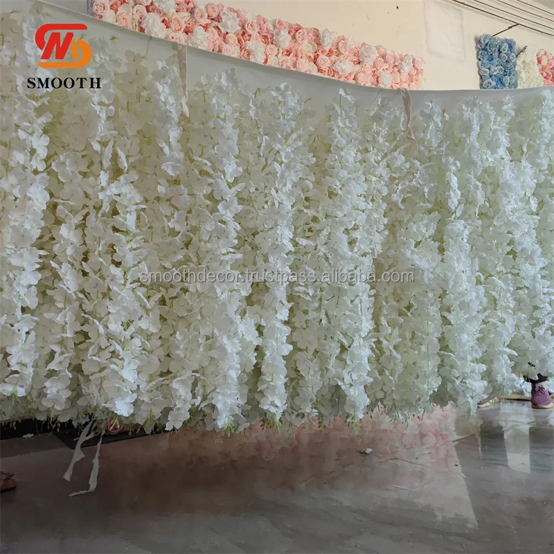 SMOOTH Events Banquet Hall Backdrop Ceiling Decoration Flower Fabric Back Drooping Wisteria Flower for Wedding