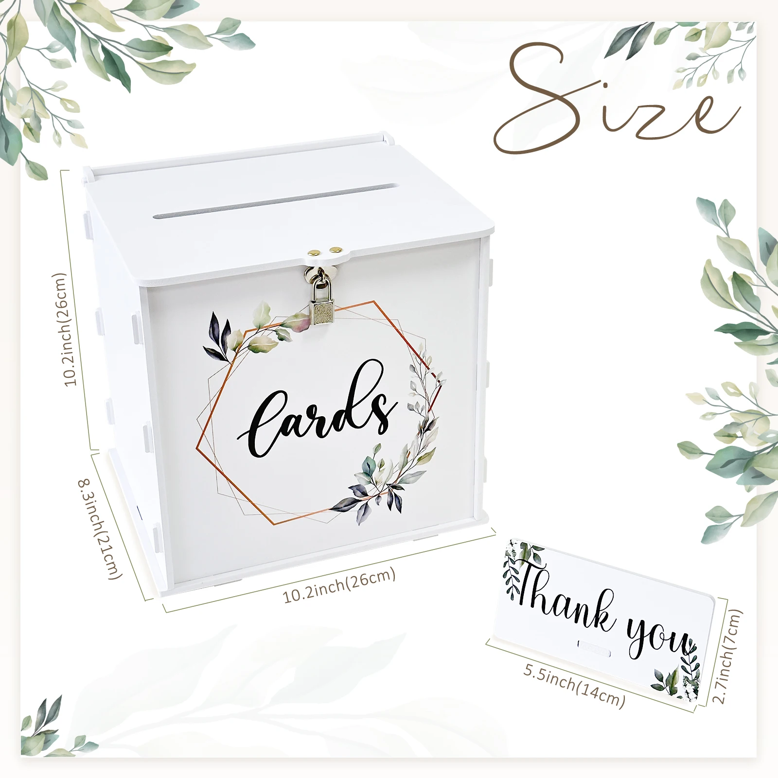 Lwuey Caja Tarjeta Regalo Boda: Madera Blanca Con Cerradura Vintage (25x20x18cm) Para Sobres Y Dinero