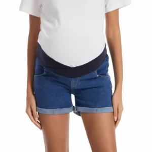 Hikiko Brand Women's Maternity Low Rise Denim Shorts Summer Stretch Foot Flip-over Shorts