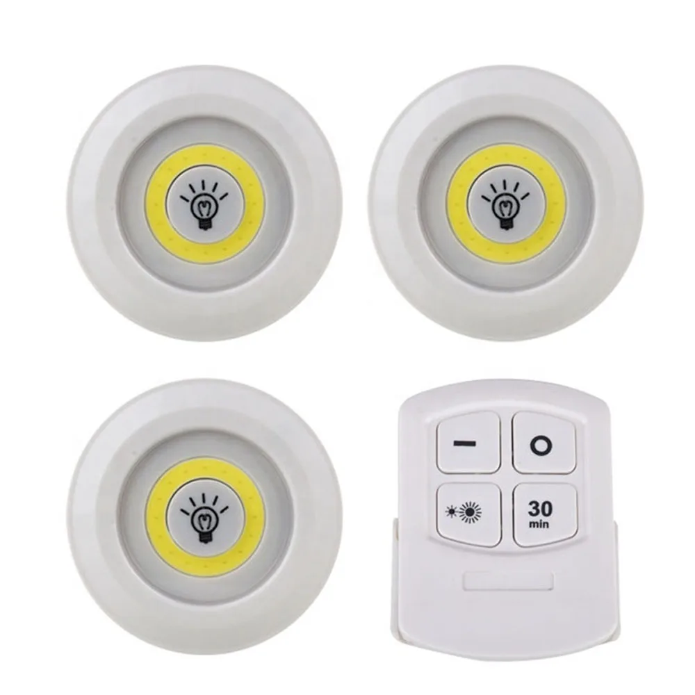 Smart LED Light 3W COB LED Dimmable Wardrobe Puck Night Lamp for Bedroom Cabinet Lighting Remote Control