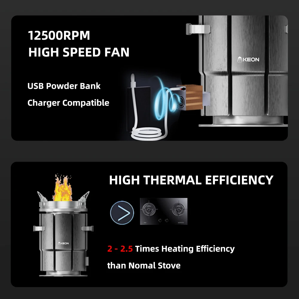 KEON Factory OEM Custom Stainless Steel Portable Camping Oven Tent New Design Smokeless Stove Modern Wood Stove Freestanding