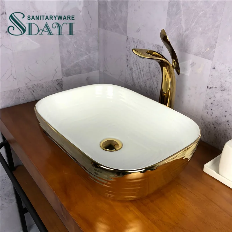 SDAYI Sanitary Ware Small Size Line Golden Color Design  Hand Wash Basin Lavatory Basin for  Bathroom