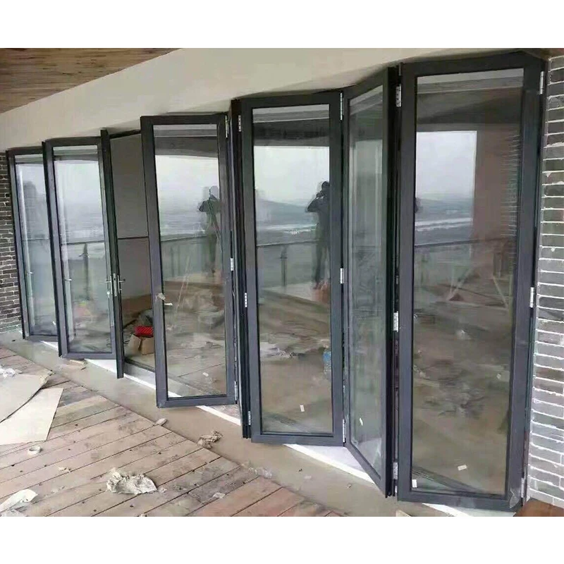 Modern Design Tempered Glass Bifold Door Aluminum Horizontal Sliding Hurricane-Proof Exterior Application Folding Open Style