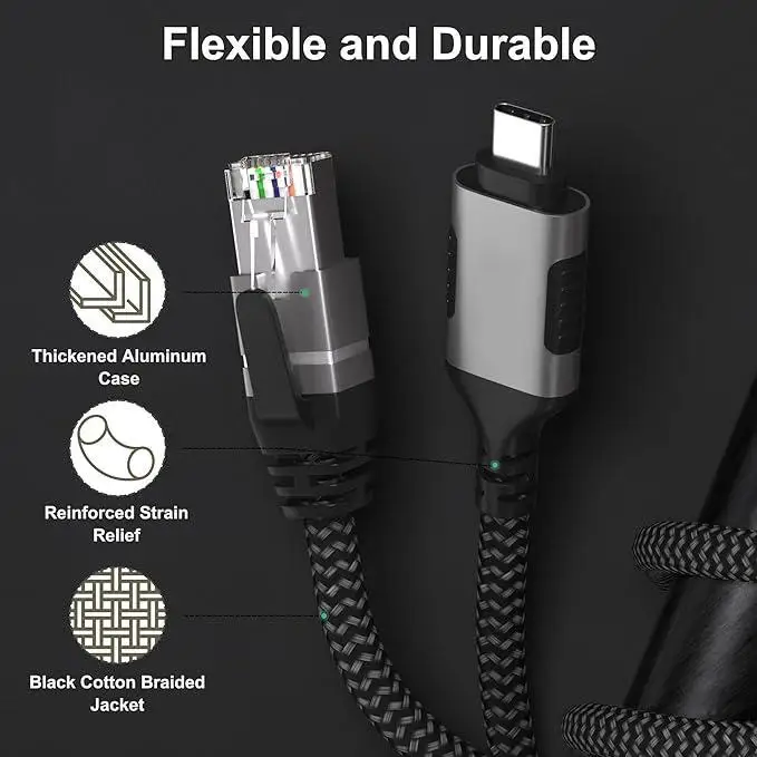 USB to Ethernet Cable 4 FT, USB 3.0 A Male to RJ45 Male Cord, Directly Connected, Aluminum Portable USB to RJ45 Gigabit LAN Netw