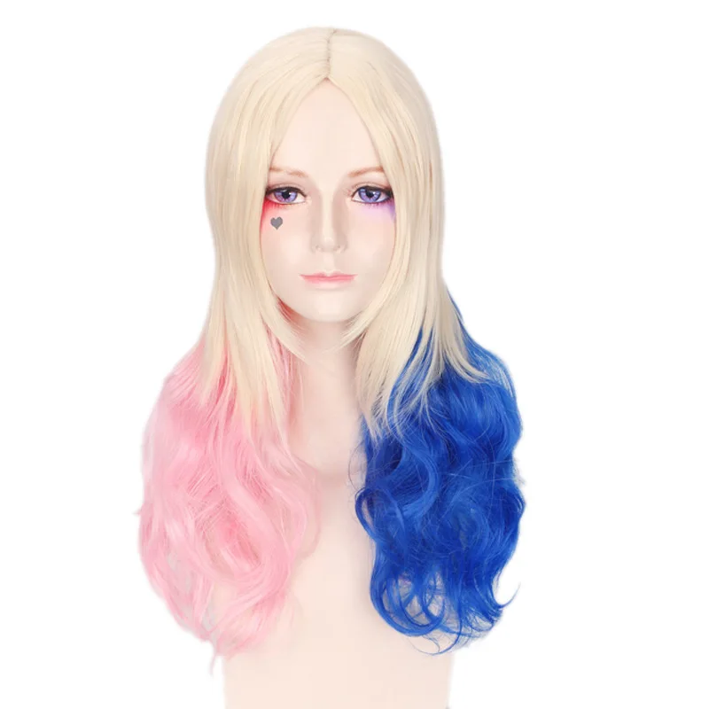 Batman Suicide Squad Harley Quinn Wig Pink Blue Gradient Hair Halloween Cosplay 