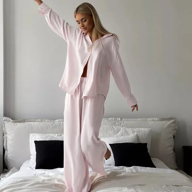 New Design Logo High Quality Comfortable Women Cotton Long Sleeve Shirt Pajama Set Sleepwear For Lady White Home wear