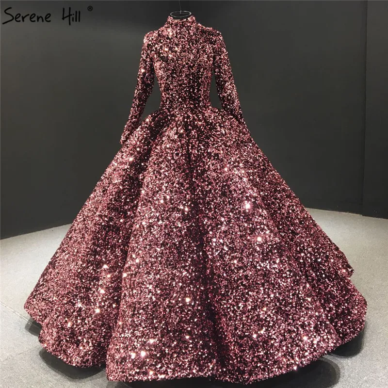 
Роскошные свадебные платья Дубай цвета синего золота 2021 Serene Hill HA2068 Блестящие Свадебные платья с длинными рукавами на заказ 