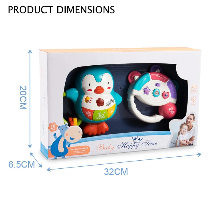 ABS Качество 2 шт Прекрасный Подарочный набор футболок для детей, погремушки игрушки набор музыка функция светового сигнала