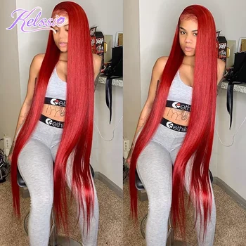 30 Inch 99j Burgundy Lace Front Wig Bone Straight Human Hair Wigs For Women Pre Plucked Colored Hd Transparent Lace Frontal Wig