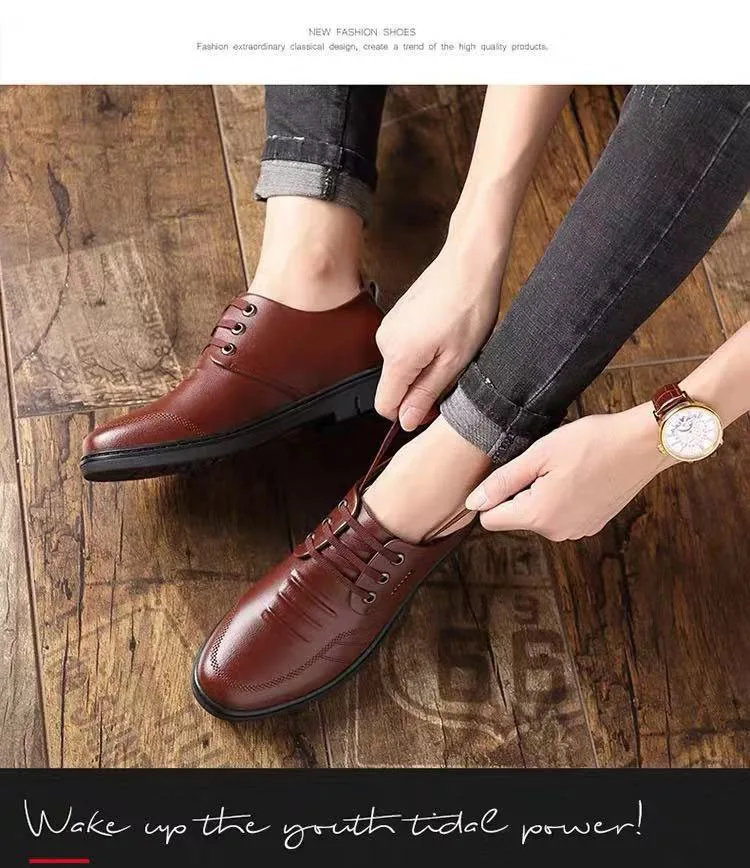 Breathable Round Head Soft Sole PU Work Shoes Casual Fashion Genuine Leather Men's Formal Shoes