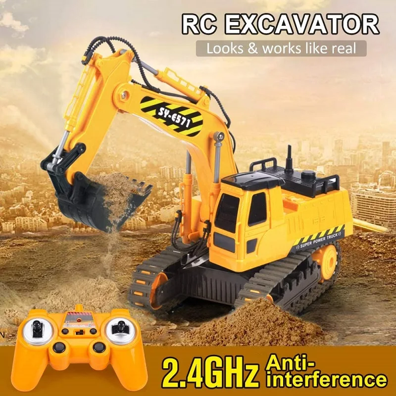Remote Control Excavator Toy Truck Rc With Shovel Lights Sounds Engineering Sand Digger Construction Vehicle Toy