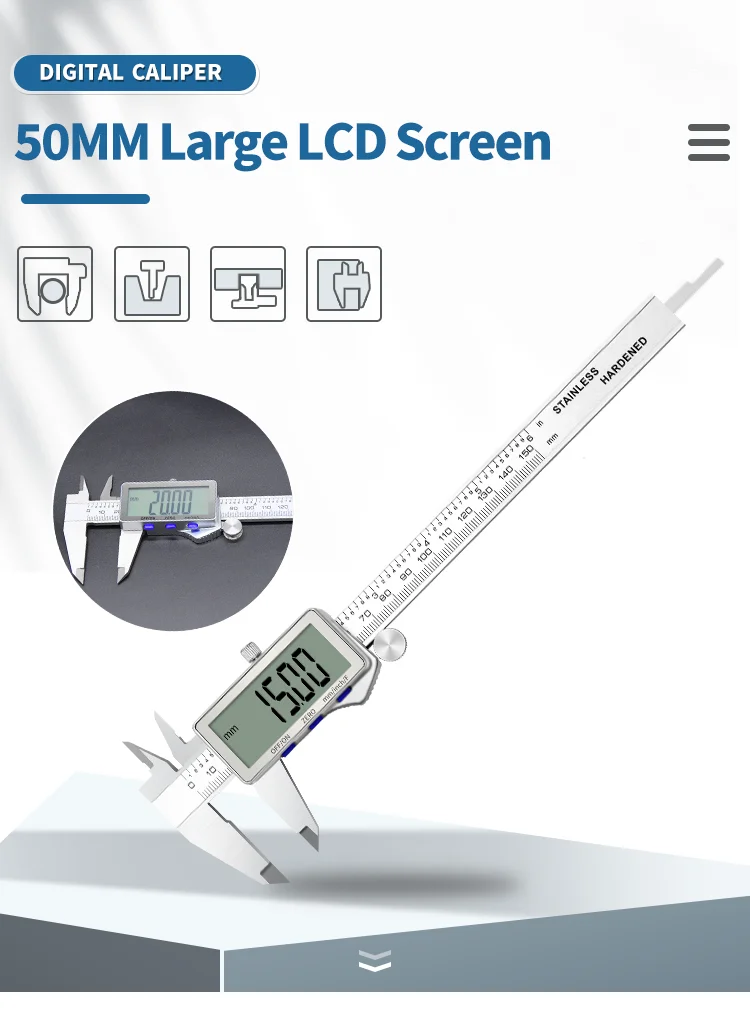 Large Lcd Screen 150mm Diameter Measuring Caliper Ruler Stainless Steel Vernier Calipers Pipe
