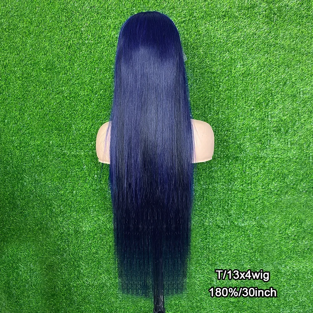 Peruki z włosów ludzkich z koronką Midnight Blue z przodu, brazylijskie, 13X6, ciemnoniebieskie, 250% gęstości, damskie_voghion.com