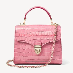 Custom Logo Pink Croc Leather Satchel Office Bag Ladies Classic Crossbody Women City Handbag Purse